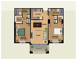 two bedroom floor plan of the Beachwalk offered at The Glenview senior living in Naples, FL