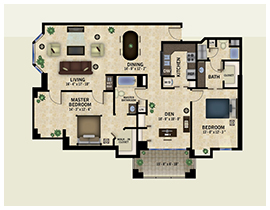multiple bedroom floor plan of the Doorchester offered at The Glenview senior living in Naples, FL