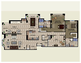 two bedroom floor plan of the Keewaydin offered at The Glenview senior living in Naples, FL