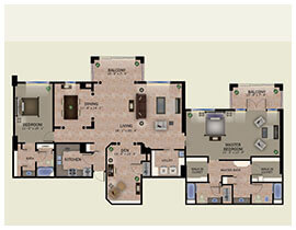 two bedroom floor plan of the Lugano offered at The Glenview senior living in Naples, FL