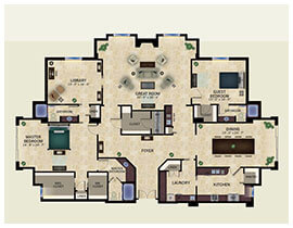 three bedroom floor plan of the Montenero offered at The Glenview senior living in Naples, FL