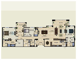 three bedroom floor plan of the Penthouse 4 offered at The Glenview senior living in Naples, FL